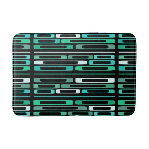 Mid Century Retro Flat Rocks Black Turquoise Bath Mat