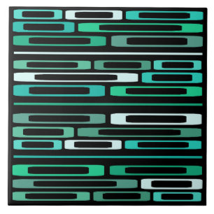 Mid Century Retro Flat Rocks Black Turquoise Ceramic Tile