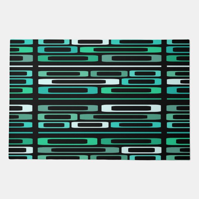 Mid Century Retro Flat Rocks Black Turquoise Doormat (Front)