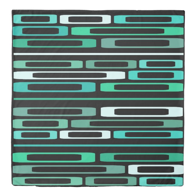 Mid Century Retro Flat Rocks Black Turquoise Duvet Cover (Front)