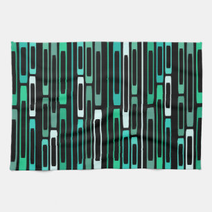 Mid Century Retro Flat Rocks Black Turquoise Kitchen Towel