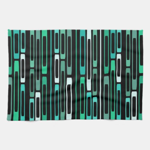 Mid Century Retro Flat Rocks Black Turquoise Kitchen Towel