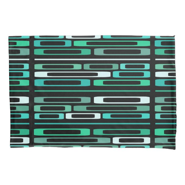 Mid Century Retro Flat Rocks Black Turquoise Pillow Case (Front)