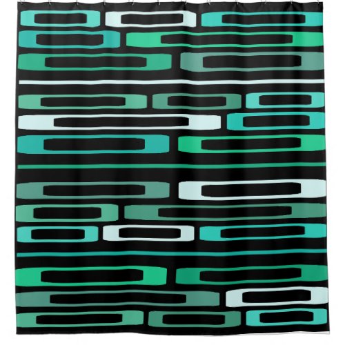 Mid Century Retro Flat Rocks Black Turquoise Shower Curtain