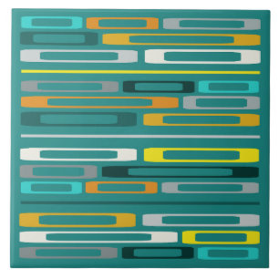 Mid Century Retro Flat Rocks Turquoise Ceramic Tile