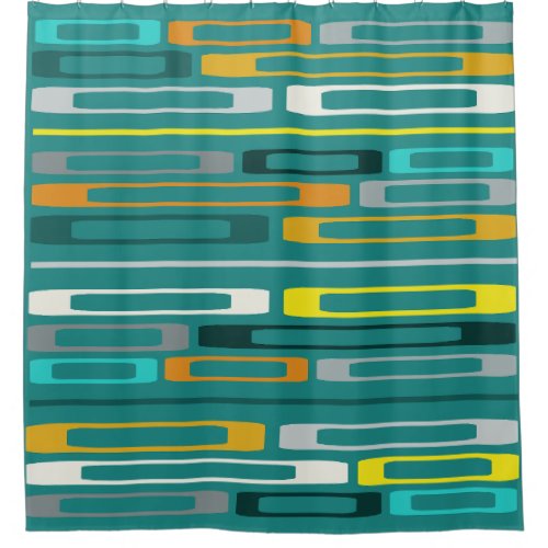 Mid Century Retro Flat Rocks Turquoise Shower Curtain