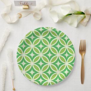 Mid Century Retro Green Starbursts on circles  Paper Plates