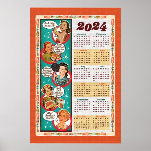 Mid_Century Retro Housewife Calendar 2024 Poster