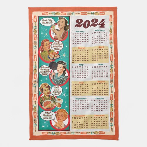 Mid_Century Retro Housewife Calendar Towel 2024 