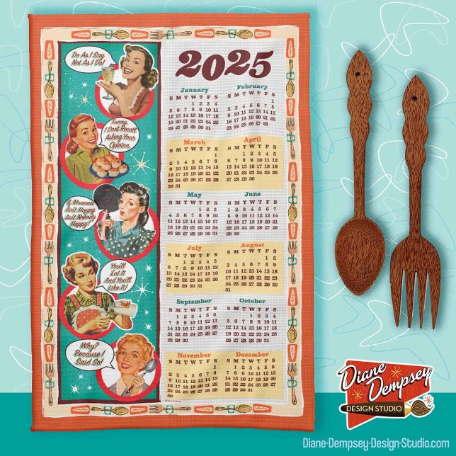 Mid-Century Retro Housewife Calendar Towel 2025  (Creator Uploaded)