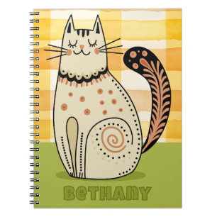 Mid Century Retro Kitty Cat Custom Notebook