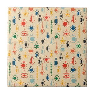 Mid Century Retro Pattern with Christmas Tree Toys Ceramic Tile