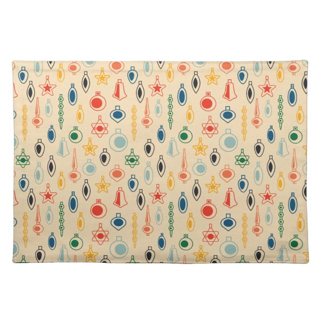 Mid Century Retro Pattern with Christmas Tree Toys Cloth Placemat (Front)