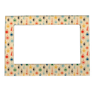 Mid Century Retro Pattern with Christmas Tree Toys Magnetic Frame