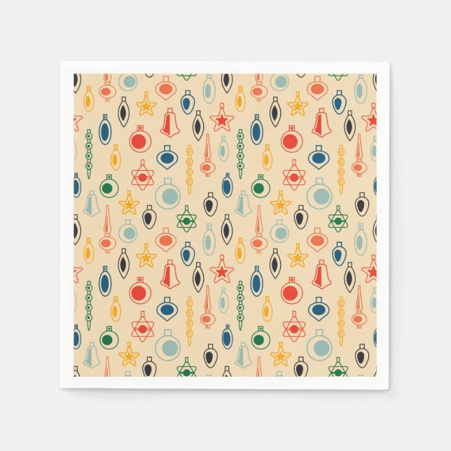 Mid Century Retro Pattern with Christmas Tree Toys Napkins (Front)