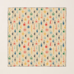 Mid Century Retro Pattern with Christmas Tree Toys Scarf