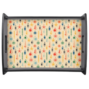 Mid Century Retro Pattern with Christmas Tree Toys Serving Tray