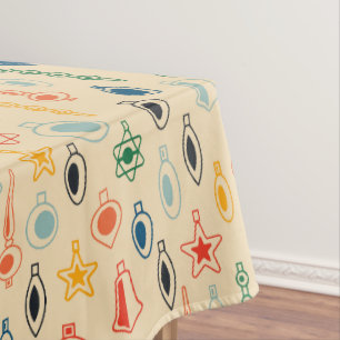 Mid Century Retro Pattern with Christmas Tree Toys Tablecloth