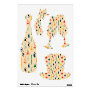 Mid Century Retro Pattern with Christmas Tree Toys Wall Decal