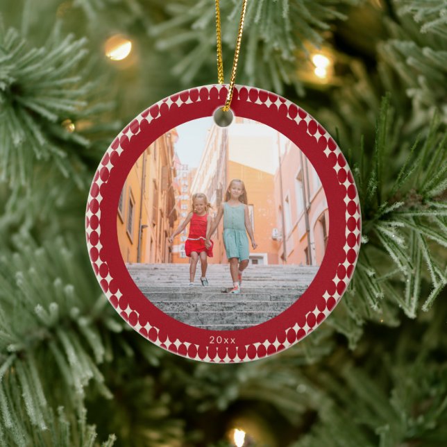 Mid Century Retro Red Baubles 2026 Photo Christmas Ceramic Ornament (Tree)