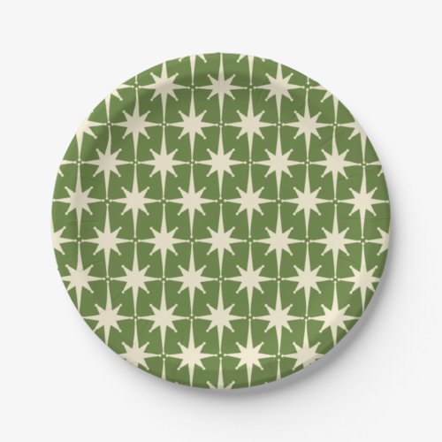 Mid_century Retro Starbursts Green Cream Pattern   Paper Plates