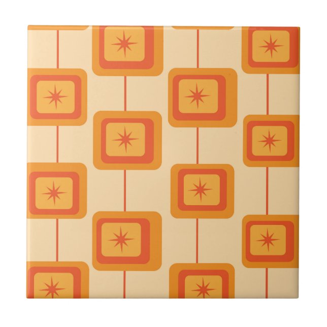 Mid Century Retro Starbursts on Abstract Squares  Ceramic Tile (Front)