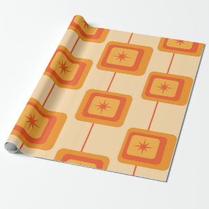 Mid Century Retro Starbursts on Abstract Squares Wrapping Paper