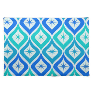 Mid Century Retro Starbursts on Blue  Ogee Pattern Cloth Placemat