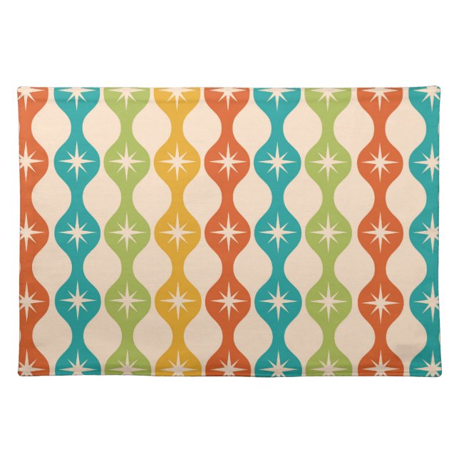 Mid Century Retro Starbursts on Colorful Ogee  Cloth Placemat (Front)