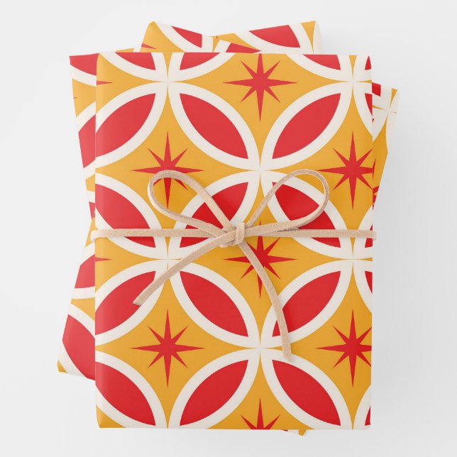 Mid Century Retro Starbursts on Geometric Circles  Wrapping Paper Sheets (In situ)