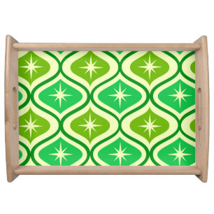 Mid Century Retro Starbursts On Green Ogee Pattern Serving Tray