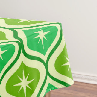 Mid Century Retro Starbursts On Green Ogee Pattern Tablecloth