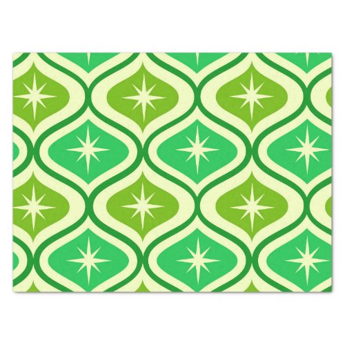 Mid Century Retro Starbursts On Green Ogee Pattern Tissue Paper