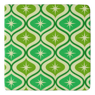 Mid Century Retro Starbursts On Green Ogee Pattern Trivet