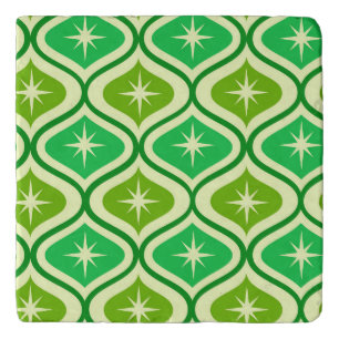 Mid Century Retro Starbursts On Green Ogee Pattern Trivet