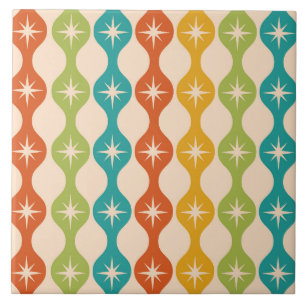 Mid Century Retro Starbursts on ogee pattern   Ceramic Tile