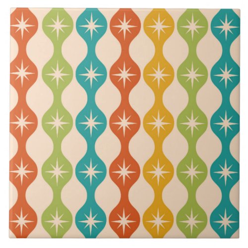 Mid Century Retro Starbursts on ogee pattern   Ceramic Tile