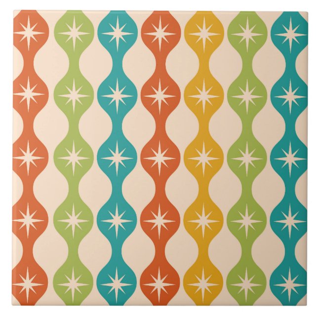 Mid Century Retro Starbursts on ogee pattern   Ceramic Tile (Front)