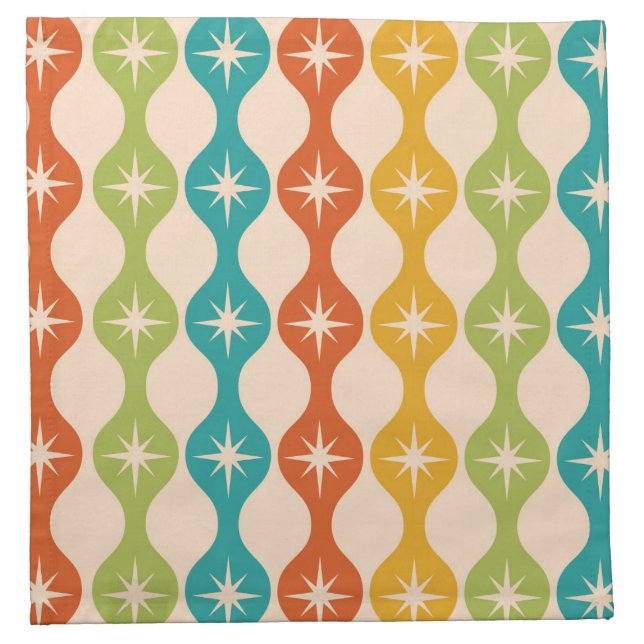 Mid Century Retro Starbursts on ogee pattern      Cloth Napkin (Front)