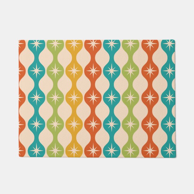 Mid Century Retro Starbursts on ogee pattern    Doormat (Front)
