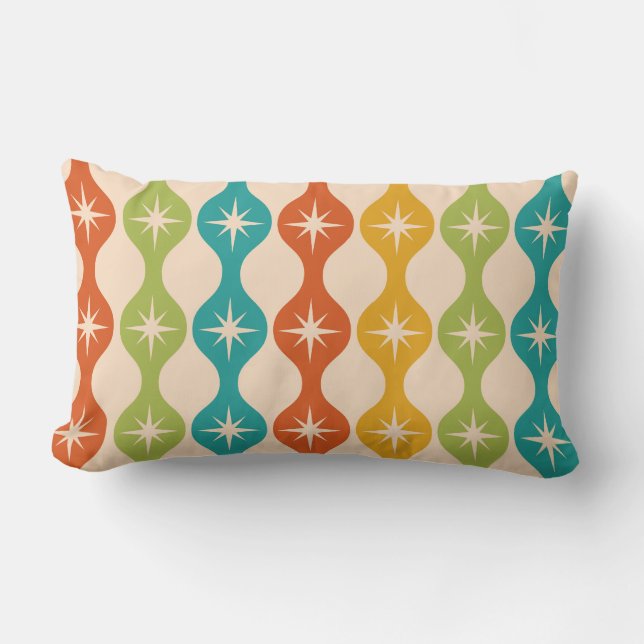 Mid Century Retro Starbursts on ogee pattern  Lumbar Pillow (Front)
