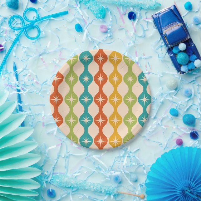 Mid Century Retro Starbursts on ogee pattern      Paper Plates (Party)