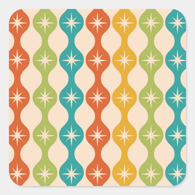 Mid Century Retro Starbursts on ogee pattern     Square Sticker (Front)