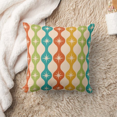 Mid Century Retro Starbursts on ogee pattern  Throw Pillow