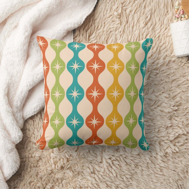 Mid Century Retro Starbursts on ogee pattern  Throw Pillow (Blanket)