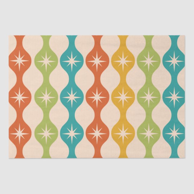 Mid Century Retro Starbursts on ogee pattern    Tissue Paper (Front)