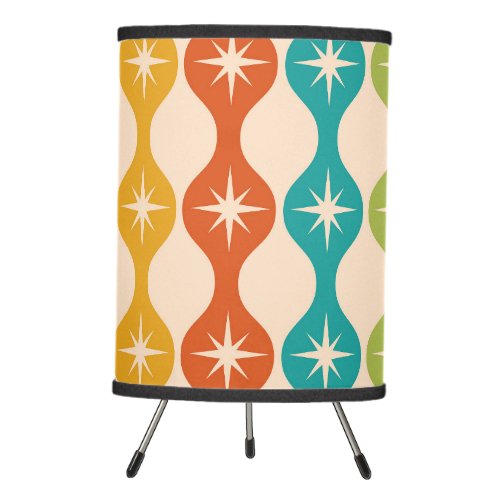 Mid Century Retro Starbursts on ogee pattern    Tripod Lamp