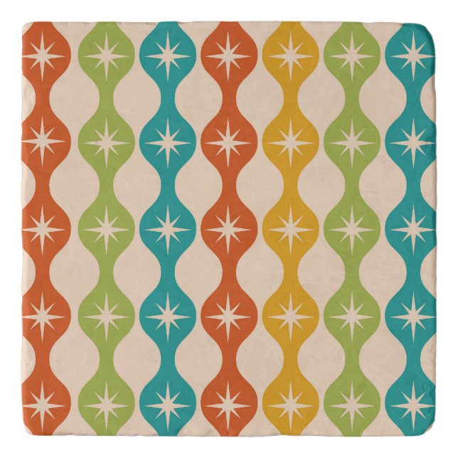Mid Century Retro Starbursts on ogee pattern      Trivet (Front)