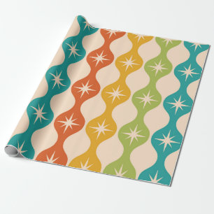 Mid Century Retro Starbursts on ogee pattern Wrapping Paper
