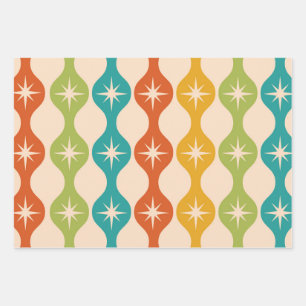 Mid Century Retro Starbursts on ogee pattern Wrapping Paper Sheets